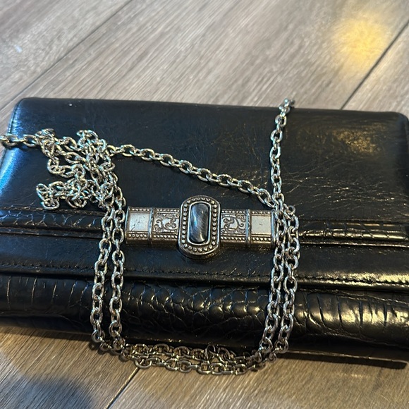 Brighton black leather wallet crossbody with silver hardware. - Picture 11 of 13